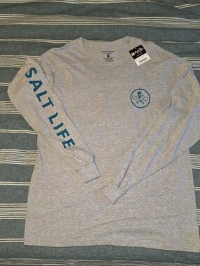 Salt Life Heather Gray Tee with Teal Crest Logo